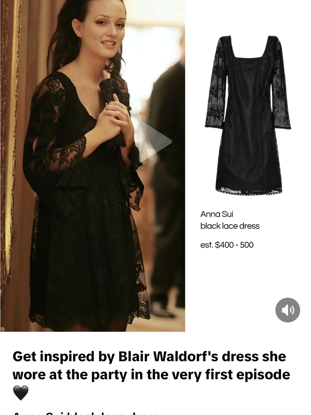 Rare ASO Gossip Girl Anna Sui Black Lace dress Sheer Sleeves